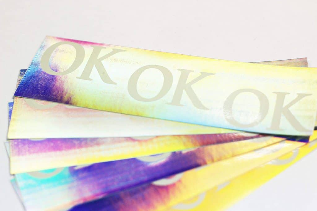 "This is the first order we had for hologram Eggshell Stickers. It's for a Hong Kong brand called OK OK OK"